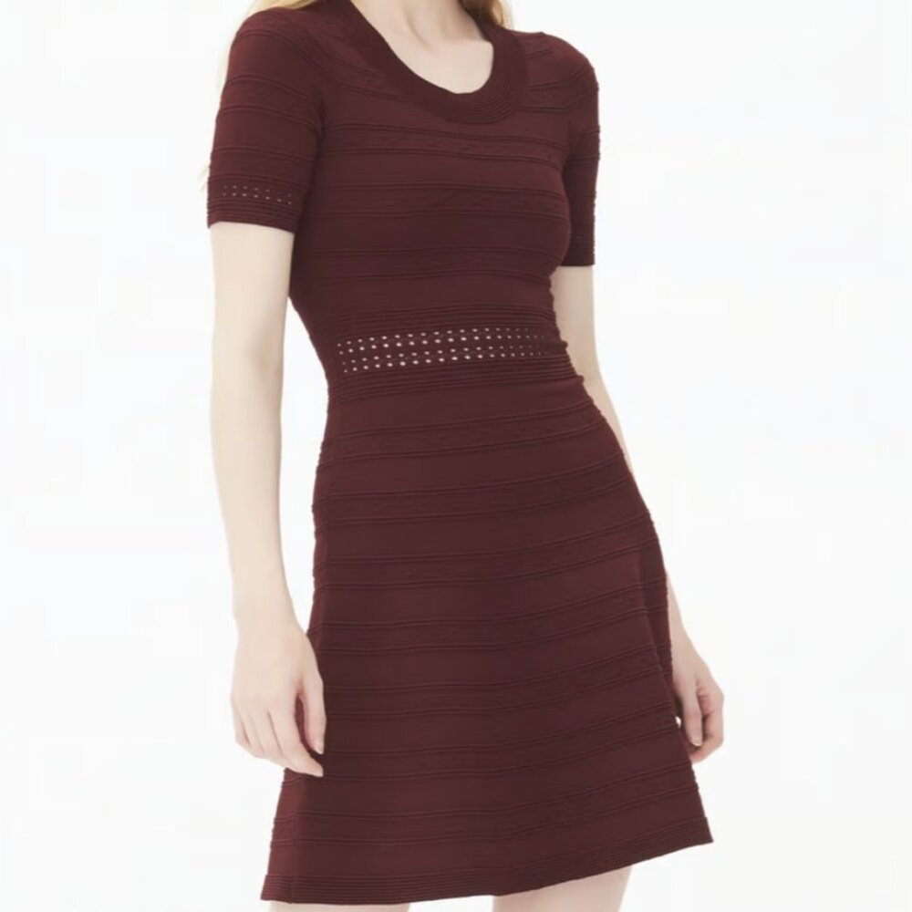 Sandro Paris crew neck Knit Short Sleeve A line Mini Dress size 1 Fit & Flare